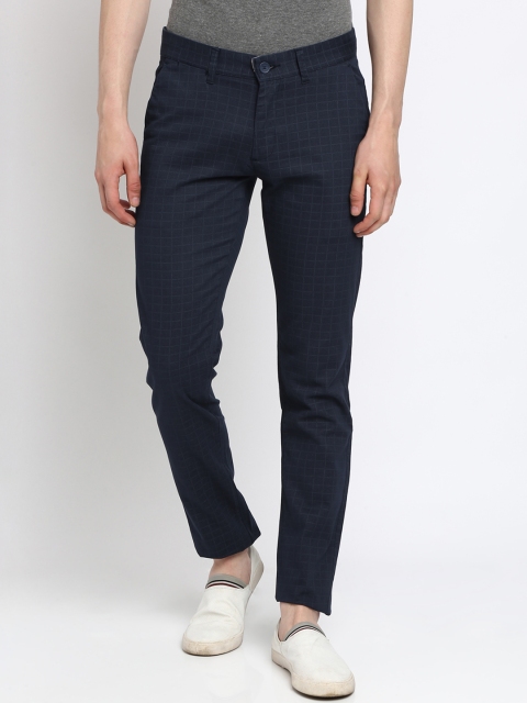 

Crocodile Men Navy Blue Slim Fit Checked Formal Trousers
