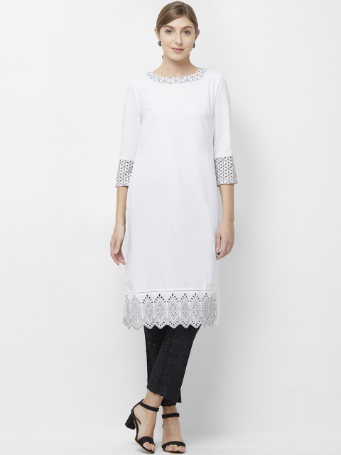 

Naari Women White Solid Straight Kurta