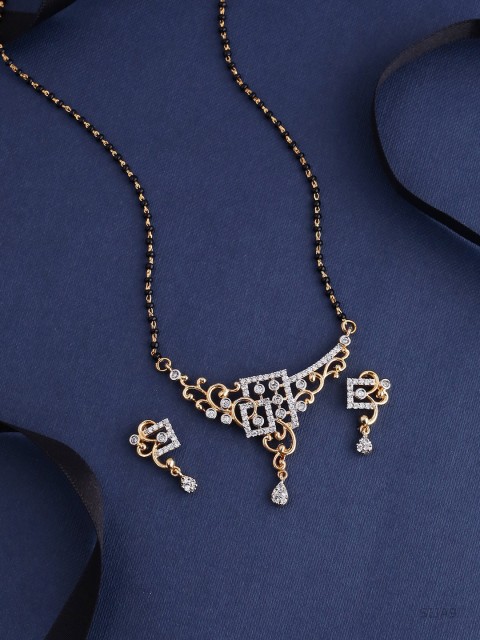 

Voylla Women Gold-Plated & Black Mangalsutra with Earrings