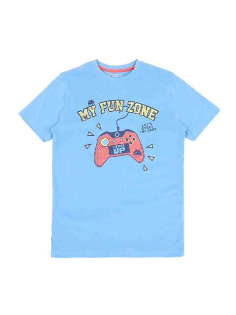 

Pantaloons Junior Boys Blue Printed Round Neck Pure Cotton T-shirt