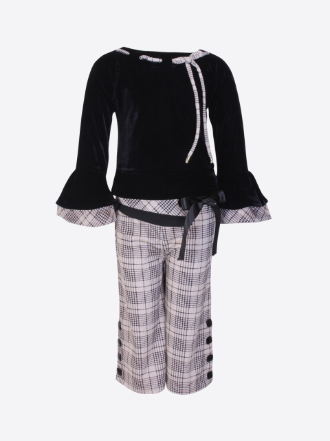 

CUTECUMBER Girls Black & Beige Solid Top with Checked Culottes