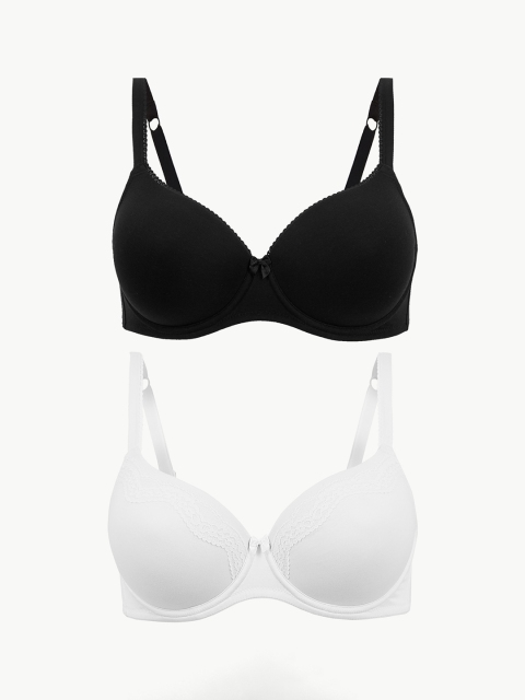 

Marks & Spencer Black & White Solid Underwired Lightly Padded Everyday Bra