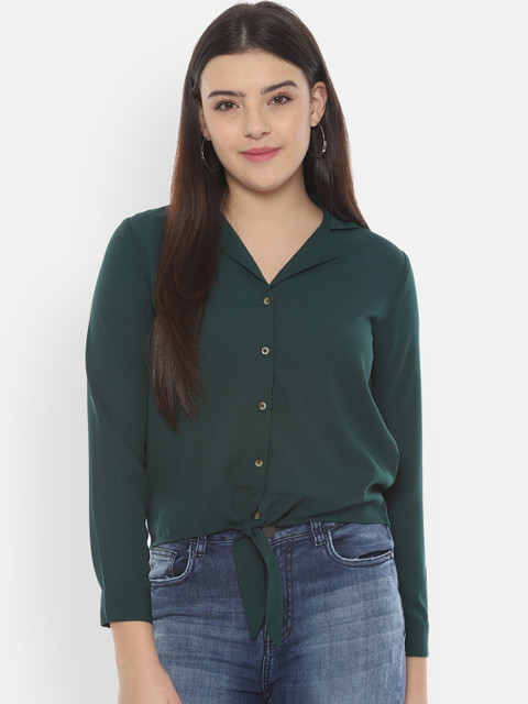 

People Women Green Regular Fit Solid Casual Shirt