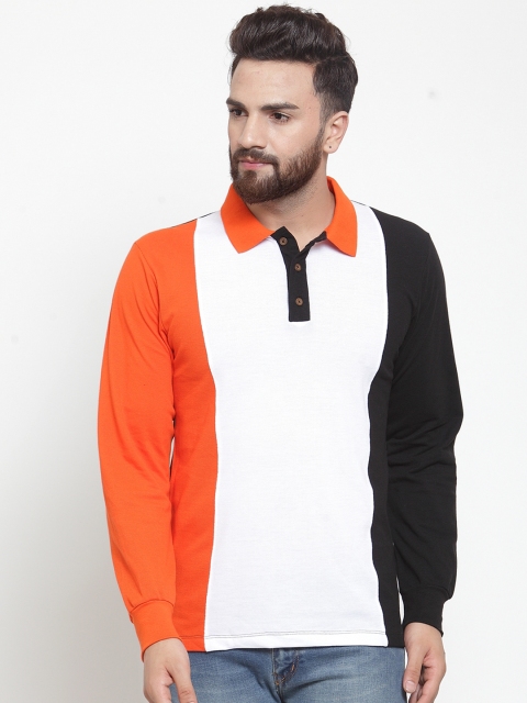 

Kalt Men Orange & Black Colourblocked Polo Collar T-shirt