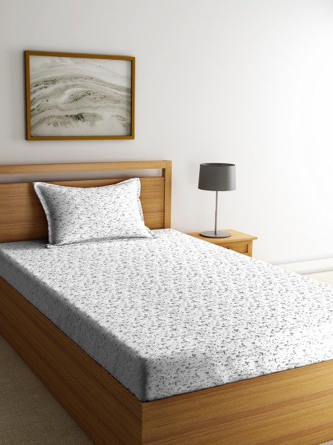 

Portico New York Off-White & Blue Abstract 144 TC Cotton 1 Single Bedsheet with 1 Pillow Covers