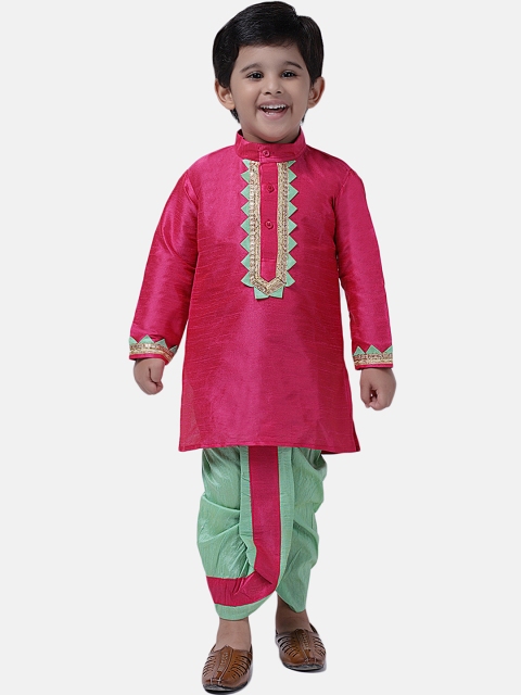 

BownBee Boys Green & Pink Yoke Design Kurta with Dhoti Pants