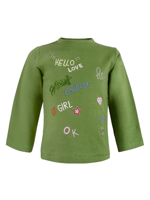 

TALES & STORIES Girls Olive Green Embellished Round Neck T-shirt