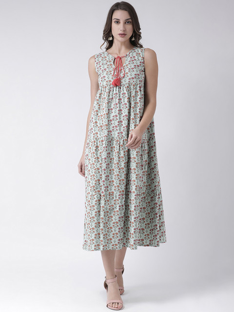 

pinwheel Women Printed Turquoise Blue Floral Print A-Line Dress, Green