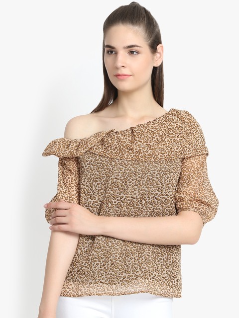 

yelloe Women Brown & Beige Printed A-Line Top