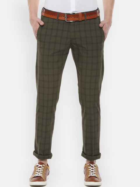 

Allen Solly Men Olive Green Slim Fit Checked Regular Trousers