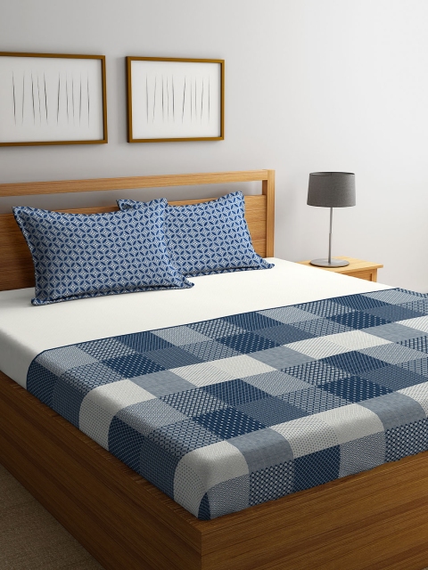 

Portico New York Blue & Off-White Geometric 210 TC Cotton 1 King Bedsheet with 2 Pillow Covers