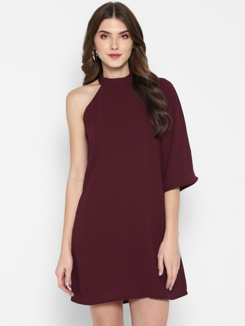 

MIAMINX Women Solid Maroon A-Line Dress