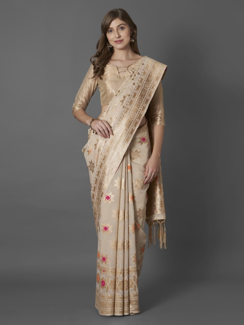 

Mitera Beige Silk Blend Woven Design Banarasi Saree