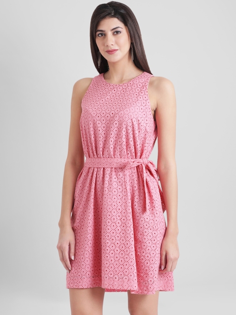 

Aayna Women Self Design Pink Fit and Flare Dress