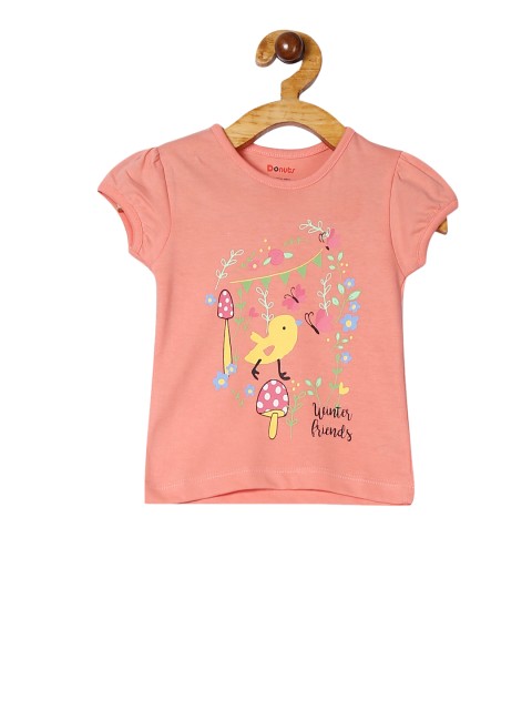 

Donuts Girls Peach-Coloured Printed Round Neck T-shirt