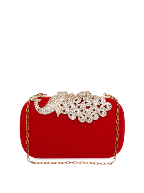 

KLEIO Red Solid Box Clutch with Embellished Details