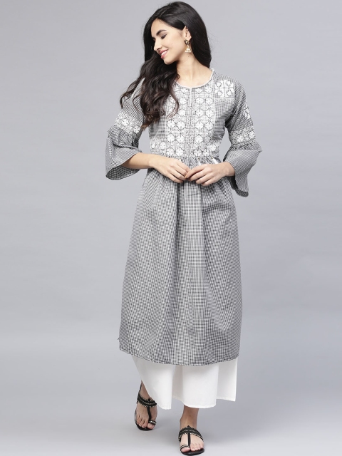 

Bhama Couture Women Black & White Embroidered Checked Kurta with Palazzos