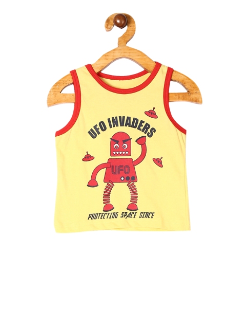 

Donuts Boys Yellow & Red Printed Round Neck Sleeveless T-shirt