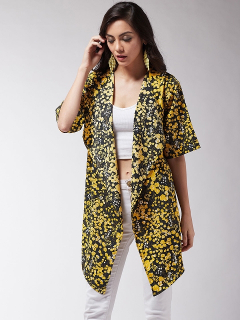 

MAGRE Women Yellow & Black Printed Lapel Shrug