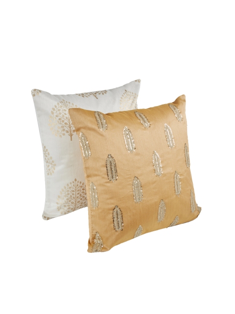 

Living Essence Set of 2 Ethnic Motifs Square Cushion Covers, Off white