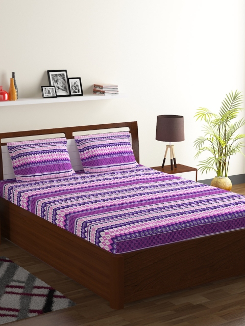 

BOMBAY DYEING Pink & Purple Abstract 120 TC Cotton 1 King Bedsheet with 2 Pillow Covers