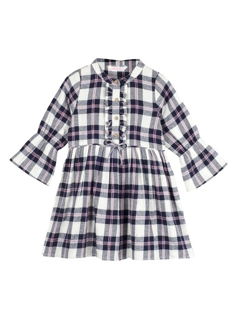 

Budding Bees Girls Checked Navy Blue Fit and Flare Dress