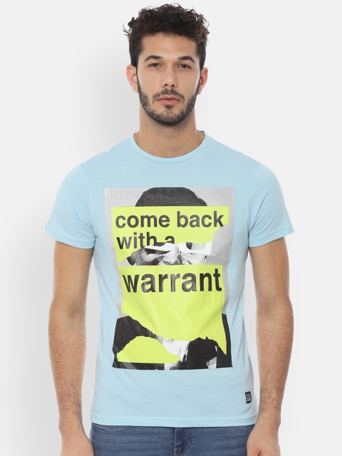 

People Men Blue Printed Round Neck T-shirt