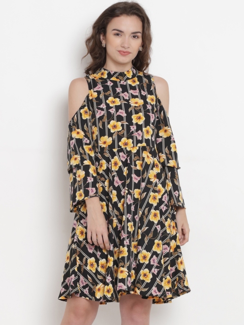 

Abiti Bella Women Black Floral Print Fit and Flare Dress
