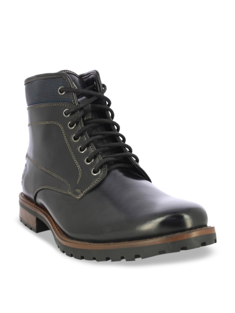 

Alberto Torresi Men Black Textured Leather High-Top Flat Boots