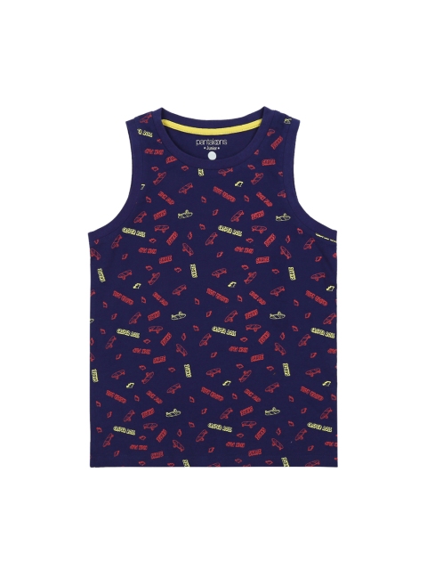 

Pantaloons Junior Boys Navy Blue Printed Round Neck Pure Cotton T-shirt