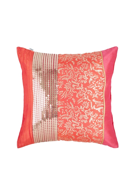 

HomeTown Multicoloured Single Geometric Square Cushion Cover, Red
