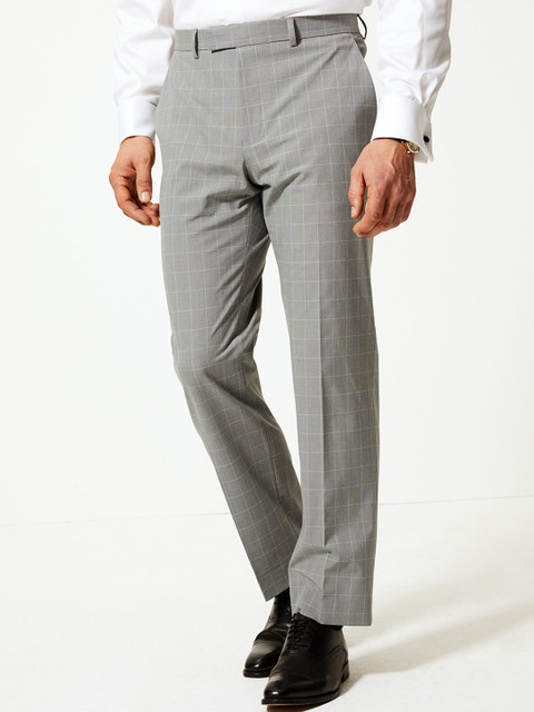 

Marks & Spencer Men Grey Slim Fit Checked Formal Trousers