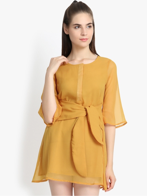 

yelloe Women Yellow Solid Fit and Flare Dress