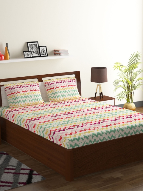 

BOMBAY DYEING Red & Yellow Abstract 120 TC Cotton 1 King Bedsheet with 2 Pillow Covers