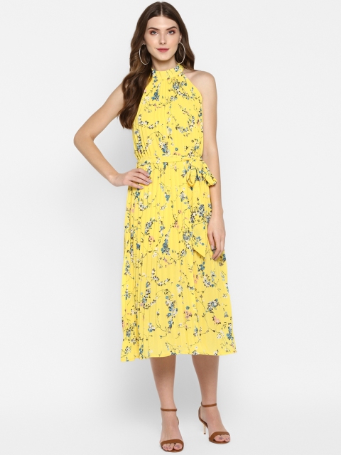 

MIAMINX Women Yellow Floral Print A-Line Dress