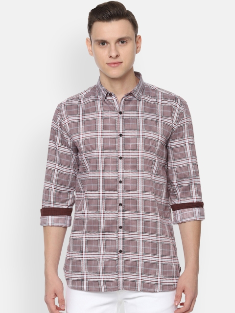

V Dot Men Maroon & White Slim Fit Checked Casual Shirt