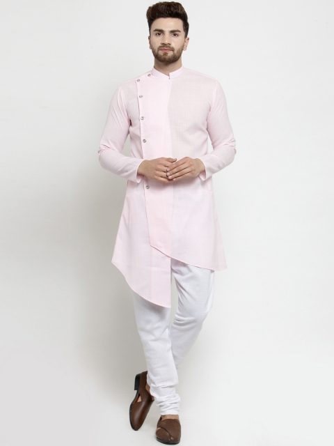 

TREEMODA Men Pink & White Solid Linen Kurta with Pyjamas