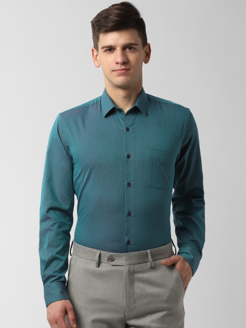 

Peter England Men Teal Blue Slim Fit Self Design Formal Shirt