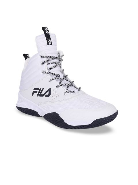 

FILA Men White Mesh High-Top Basketball Shoes