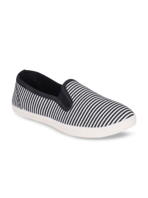 

People Women White & Black Striped Slip-On Sneakers