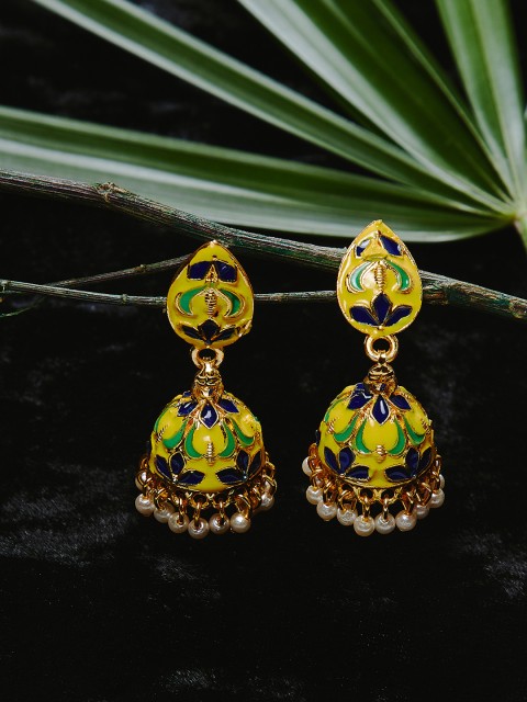 

ZeroKaata Yellow & Green Meenakari Dome Shaped Jhumkas