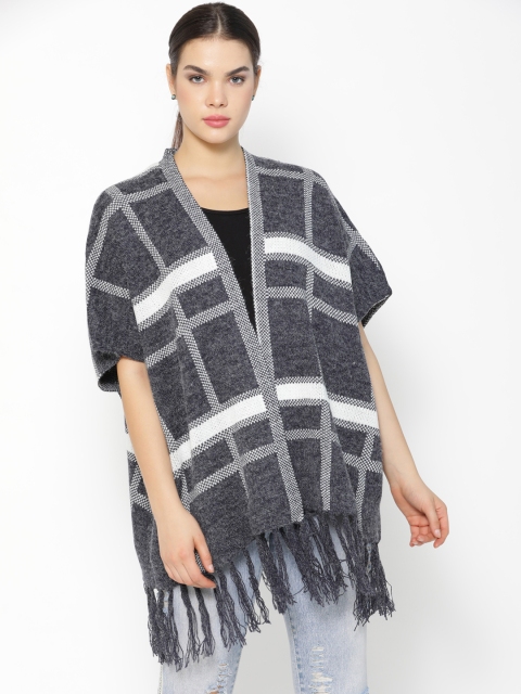 

Gipsy Women Blue & White Checked Poncho Sweater