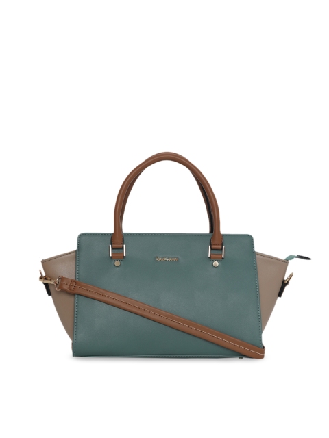 

David Jones Green & Brown Colourblocked Handheld Bag