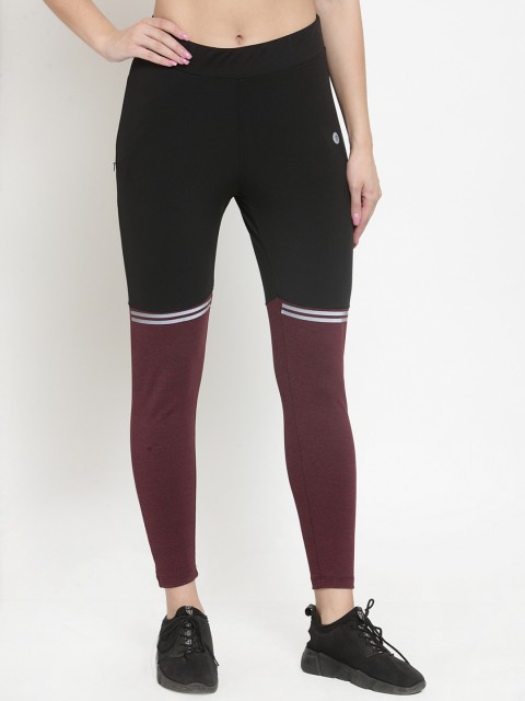 

Bukkum Women Black & Maroon Colourblocked Slim-Fit Tights