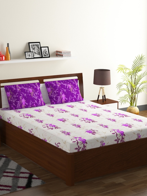 

BOMBAY DYEING Purple Floral 104 TC Cotton 1 King Bedsheet with 2 Pillow Covers