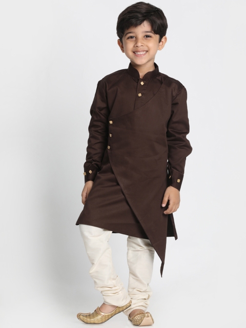 

VASTRAMAY Boys Coffee Brown & Cream-Coloured Solid Kurta with Churidar