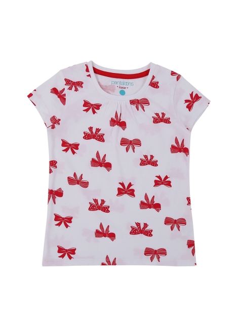 

Pantaloons Junior Girls Off-White Printed Round Neck Pure Cotton T-shirt