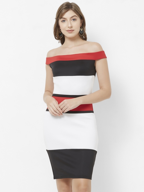 

bebe Women Red & White Colourblocked Sheath Dress