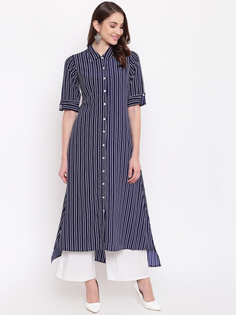 

Napra Women Navy Blue & White Striped A-Line Kurta