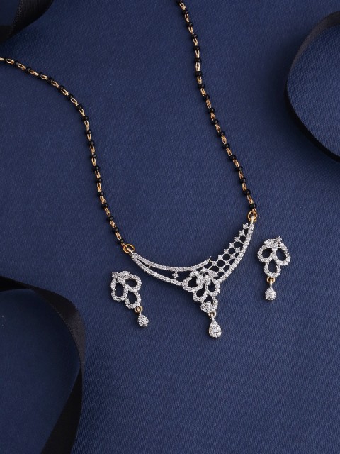 

Voylla Women Gold-Plated & Black Mangalsutra with Earrings